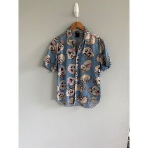 Vintage‎ Looney Toons Tasmanian Devil Button Down Shirt Size Small